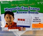 Write-on, wipe-off magnetic ten frame answer boards.